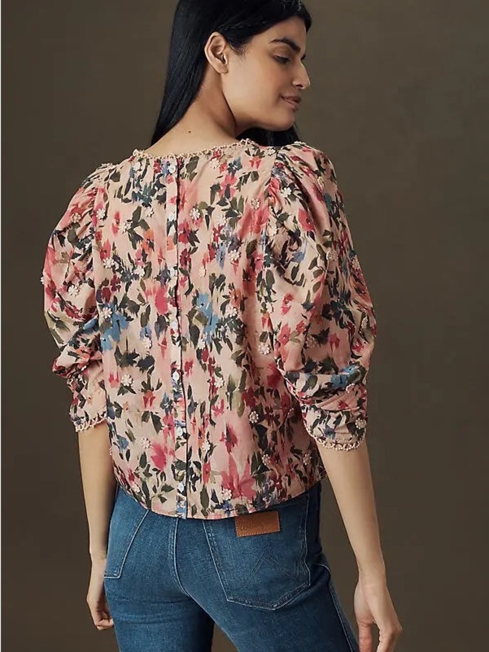 Anthropologie & Farm Rio Floral Puff-Sleeve Blouse in Blush Pink NWT - Picture 4 of 4